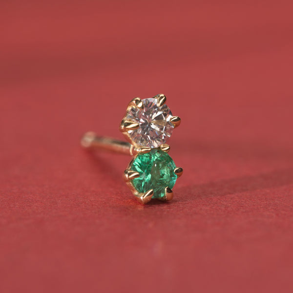 Ila Duo Studs in Emerald and Diamond