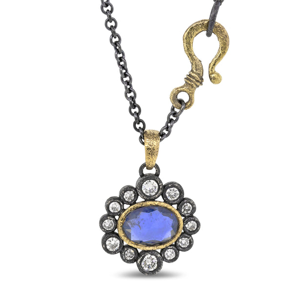 Rona Fisher Halo Pendant with Oval Cut Blue Sapphire