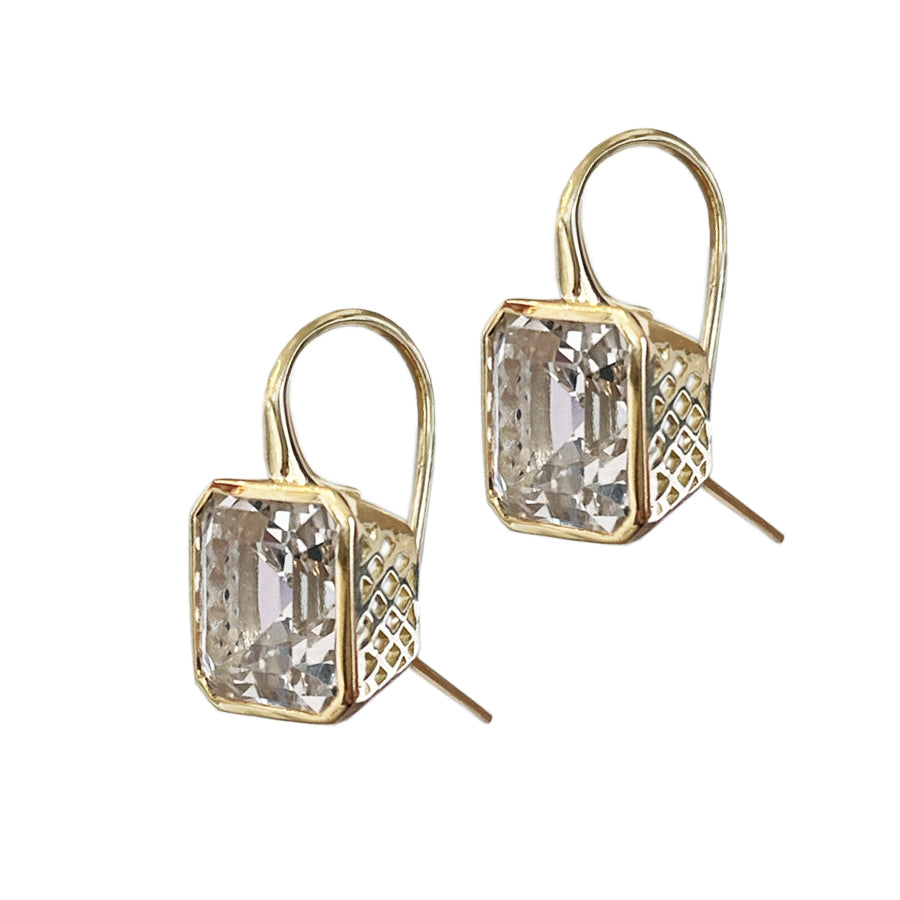 Ray Griffiths Emerald Cut Earrings in White Topaz